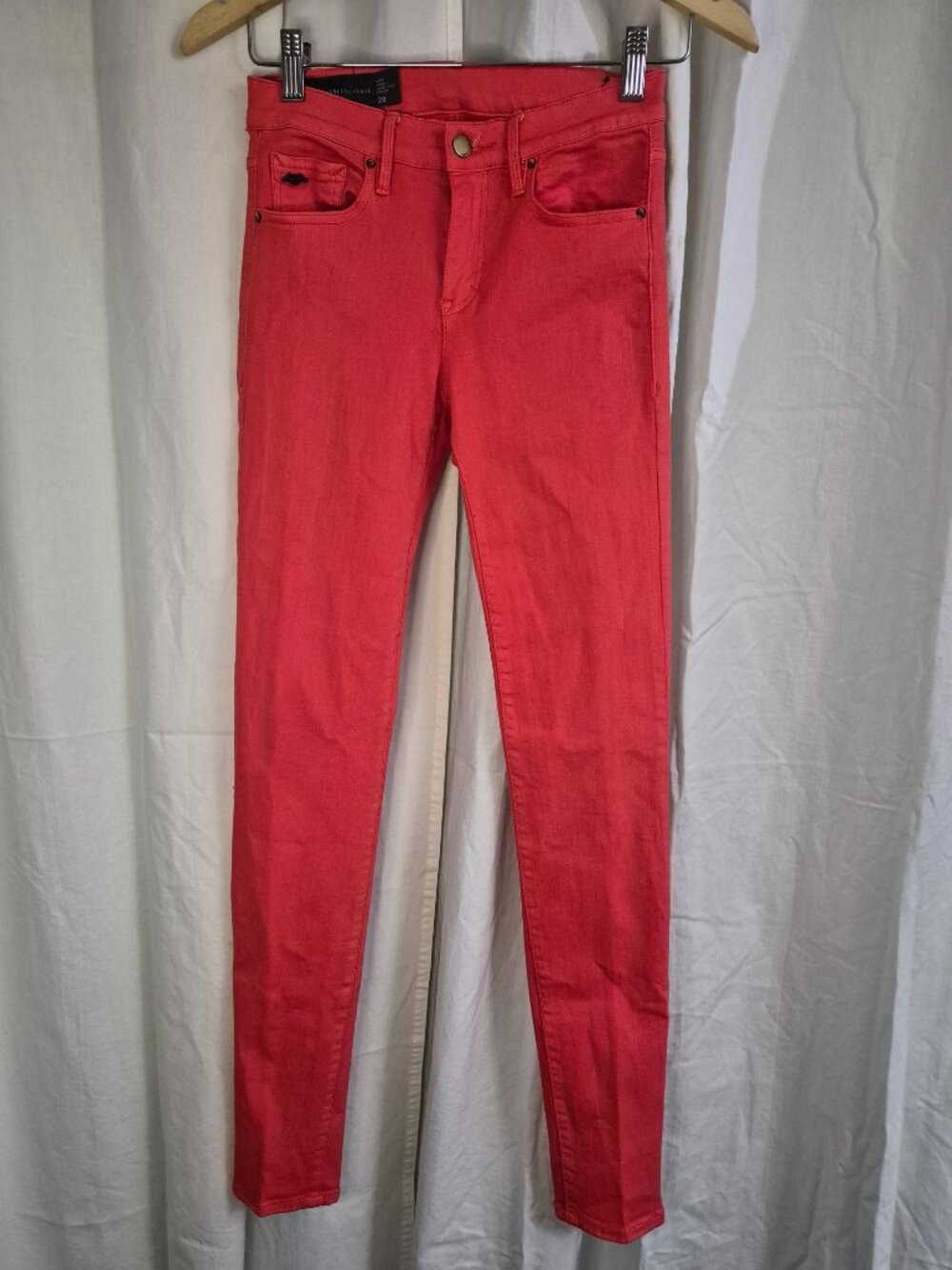 Armani Exchange 28 Super Skinny Coral Denim Spring Summer Statement Stretch Jean